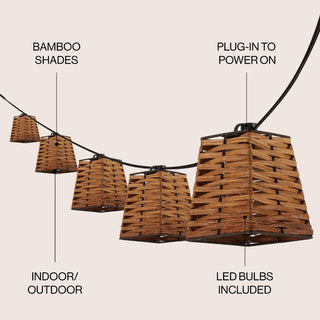 Lampat 10-Light Indoor/Outdoor 10 ft. Classic Vintage Incandescent G40 Square Bamboo Shaded String Lights