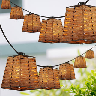 Lampat 10-Light Indoor/Outdoor 10 ft. Classic Vintage Incandescent G40 Square Bamboo Shaded String Lights