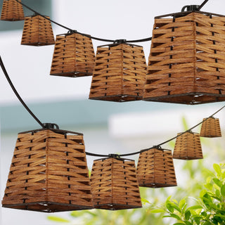 Lampat 10-Light Indoor/Outdoor 10 ft. Classic Vintage Incandescent G40 Square Bamboo Shaded String Lights