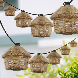 Vigdur 10-Light Indoor/Outdoor 10 ft. Mid-Century Vintage Incandescent G40 Tiki Hut Hemp Rope Shaded String Lights