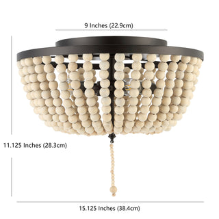 Mila 15" Wood Beaded/Metal LED Flush Mount