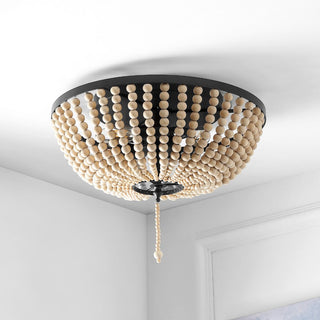 Mila 15" Wood Beaded/Metal LED Flush Mount