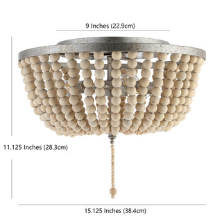 Mila 15" Wood Beaded/Metal LED Flush Mount