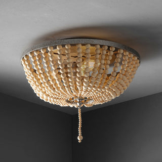 Mila 15" Wood Beaded/Metal LED Flush Mount