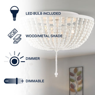 Mila 15" Wood Beaded/Metal LED Flush Mount