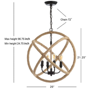 Marigold 4-Light 20" Adjustable Globe Metal/Rope LED Chandelier