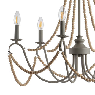 Azuero 6-Light 27" Adjustable Greige Metal/Wood Bead LED Chandelier