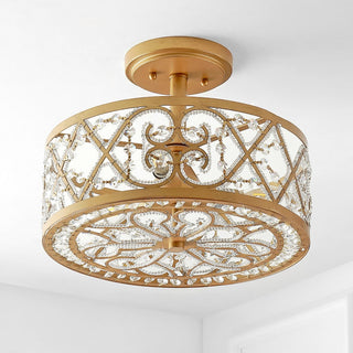 Ellison 3-Light 13.25" Iron/Crystal Modern Glam LED Flush Mount