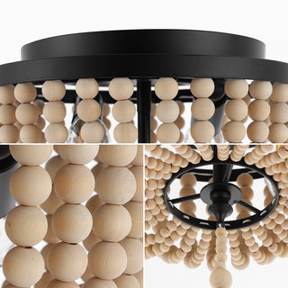 Mila 15" Wood Beaded/Metal LED Flush Mount