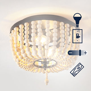 Mila 15" Wood Beaded/Metal LED Flush Mount