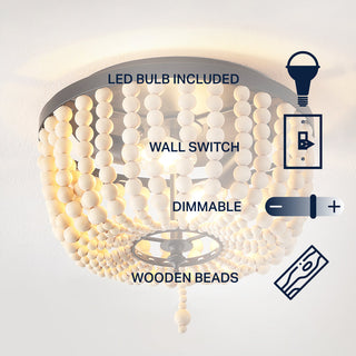 Mila 15" Wood Beaded/Metal LED Flush Mount