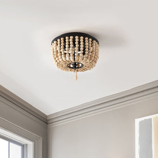 Mila 15" Wood Beaded/Metal LED Flush Mount