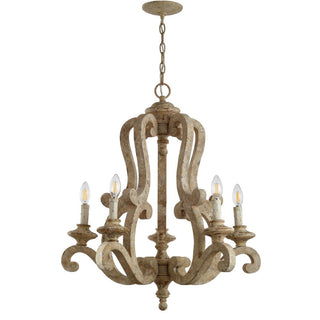 Capote 5-Light 27" Adjustable Wood/Iron Rustic Scrolled LED Chandelier