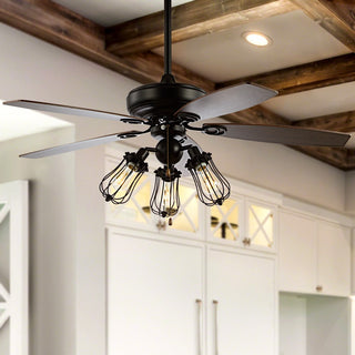 Finch 52" Caged 3-Light Metal/Wood LED Ceiling Fan