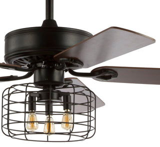 Maroon 52" 3-Light Industrial Metal/Wood LED Ceiling Fan With Remote