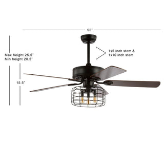 Maroon 52" 3-Light Industrial Metal/Wood LED Ceiling Fan With Remote