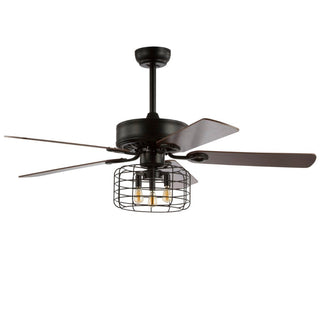 Maroon 52" 3-Light Industrial Metal/Wood LED Ceiling Fan With Remote