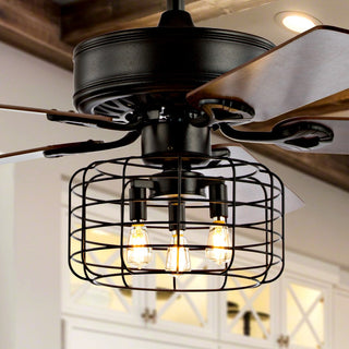 Maroon 52" 3-Light Industrial Metal/Wood LED Ceiling Fan With Remote