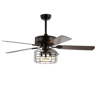 Maroon 52" 3-Light Industrial Metal/Wood LED Ceiling Fan With Remote