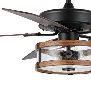 Sundowner 52" Rustic Industrial Iron/Wood/Seeded Glass Mobile-App/Remote-Controlled LED Ceiling Fan