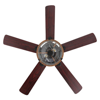 Sundowner 52" Rustic Industrial Iron/Wood/Seeded Glass Mobile-App/Remote-Controlled LED Ceiling Fan