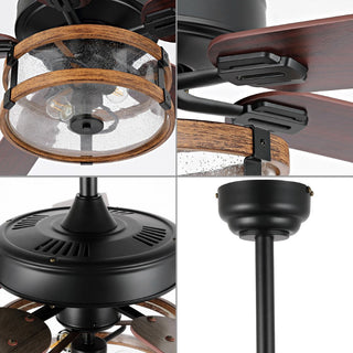 Sundowner 52" Rustic Industrial Iron/Wood/Seeded Glass Mobile-App/Remote-Controlled LED Ceiling Fan