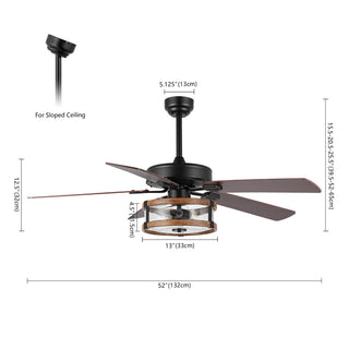 Sundowner 52" Rustic Industrial Iron/Wood/Seeded Glass Mobile-App/Remote-Controlled LED Ceiling Fan