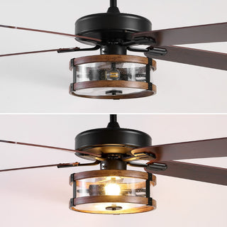 Sundowner 52" Rustic Industrial Iron/Wood/Seeded Glass Mobile-App/Remote-Controlled LED Ceiling Fan