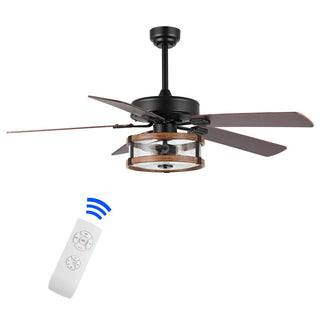 Sundowner 52" Rustic Industrial Iron/Wood/Seeded Glass Mobile-App/Remote-Controlled LED Ceiling Fan