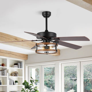 Sundowner 52" Rustic Industrial Iron/Wood/Seeded Glass Mobile-App/Remote-Controlled LED Ceiling Fan