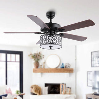 Simmons 52" Farmhouse Industrial Iron Scroll Drum Shade LED Ceiling Fan With Remote