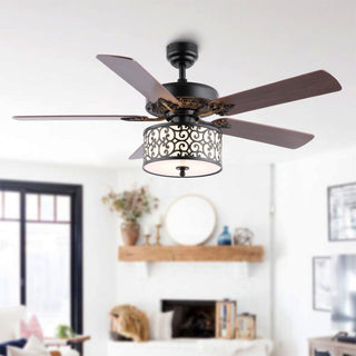 Simmons 52" Farmhouse Industrial Iron Scroll Drum Shade LED Ceiling Fan With Remote