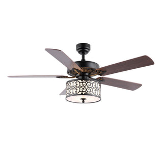 Simmons 52" Farmhouse Industrial Iron Scroll Drum Shade LED Ceiling Fan With Remote