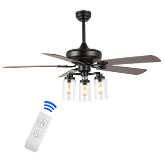 Hunter 52"  Rustic Industrial Iron/Wood/Seeded Glass Mobile-App/Remote-Controlled LED Ceiling Fan