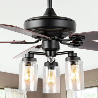 Hunter 52"  Rustic Industrial Iron/Wood/Seeded Glass Mobile-App/Remote-Controlled LED Ceiling Fan