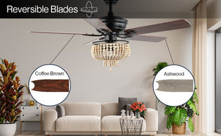 Damon 52" Farmhouse Rustic Wood Bead Shade LED Ceiling Fan With Remote