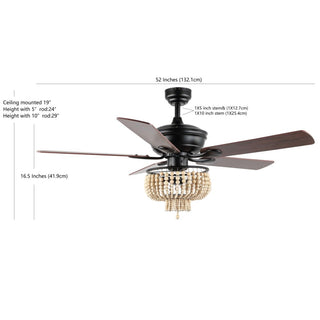 Damon 52" Farmhouse Rustic Wood Bead Shade LED Ceiling Fan With Remote