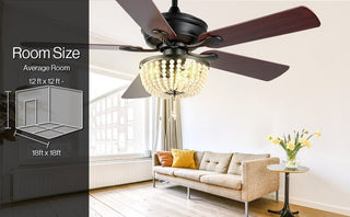 Decadent Rustic Farmhouse Iron/Wood Bead Mobile-App/Remote-Controlled LED Ceiling Fan