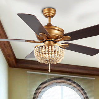 Decadent Rustic Farmhouse Iron/Wood Bead Mobile-App/Remote-Controlled LED Ceiling Fan