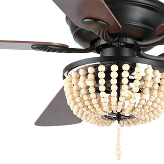 Decadent Rustic Farmhouse Iron/Wood Bead Mobile-App/Remote-Controlled LED Ceiling Fan