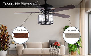 Evelyn 52" Farmhouse Industrial Iron Drum Shade LED Ceiling Fan With Remote