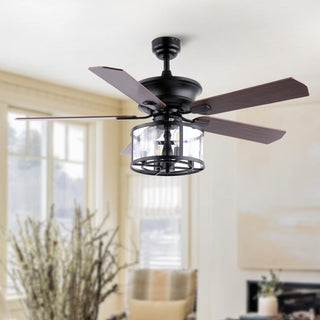 Evelyn 52" Farmhouse Industrial Iron Drum Shade LED Ceiling Fan With Remote