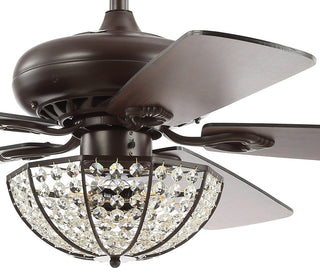 Meek 52" 3-Light Bronze Crystal LED Ceiling Fan With Remote