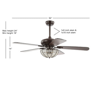 Meek 52" 3-Light Bronze Crystal LED Ceiling Fan With Remote