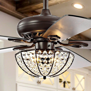 Meek 52" 3-Light Bronze Crystal LED Ceiling Fan With Remote