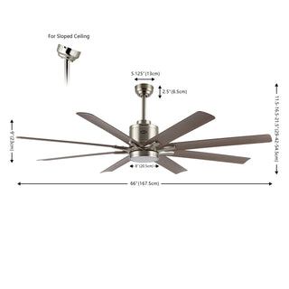 Harbor 66" Contemporary Industrial Iron/Plastic Mobile-App/Remote-Controlled 6-Speed Ceiling Fan with Integrated LED Light