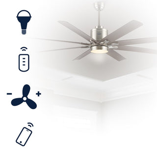 Harbor 66" Contemporary Industrial Iron/Plastic Mobile-App/Remote-Controlled 6-Speed Ceiling Fan with Integrated LED Light