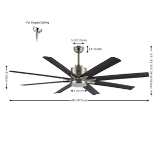 Harbor 66" Contemporary Industrial Iron/Plastic Mobile-App/Remote-Controlled 6-Speed Ceiling Fan with Integrated LED Light