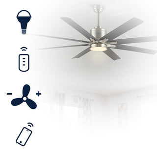 Harbor 66" Contemporary Industrial Iron/Plastic Mobile-App/Remote-Controlled 6-Speed Ceiling Fan with Integrated LED Light