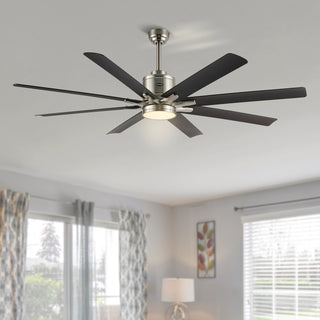 Harbor 66" Contemporary Industrial Iron/Plastic Mobile-App/Remote-Controlled 6-Speed Ceiling Fan with Integrated LED Light